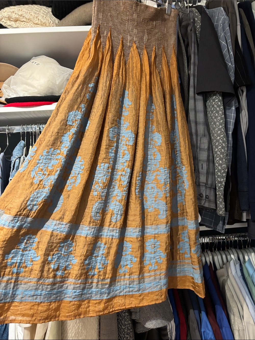 Lapis Mustard Yellow Maxi Skirt with Light Blue Floral Print